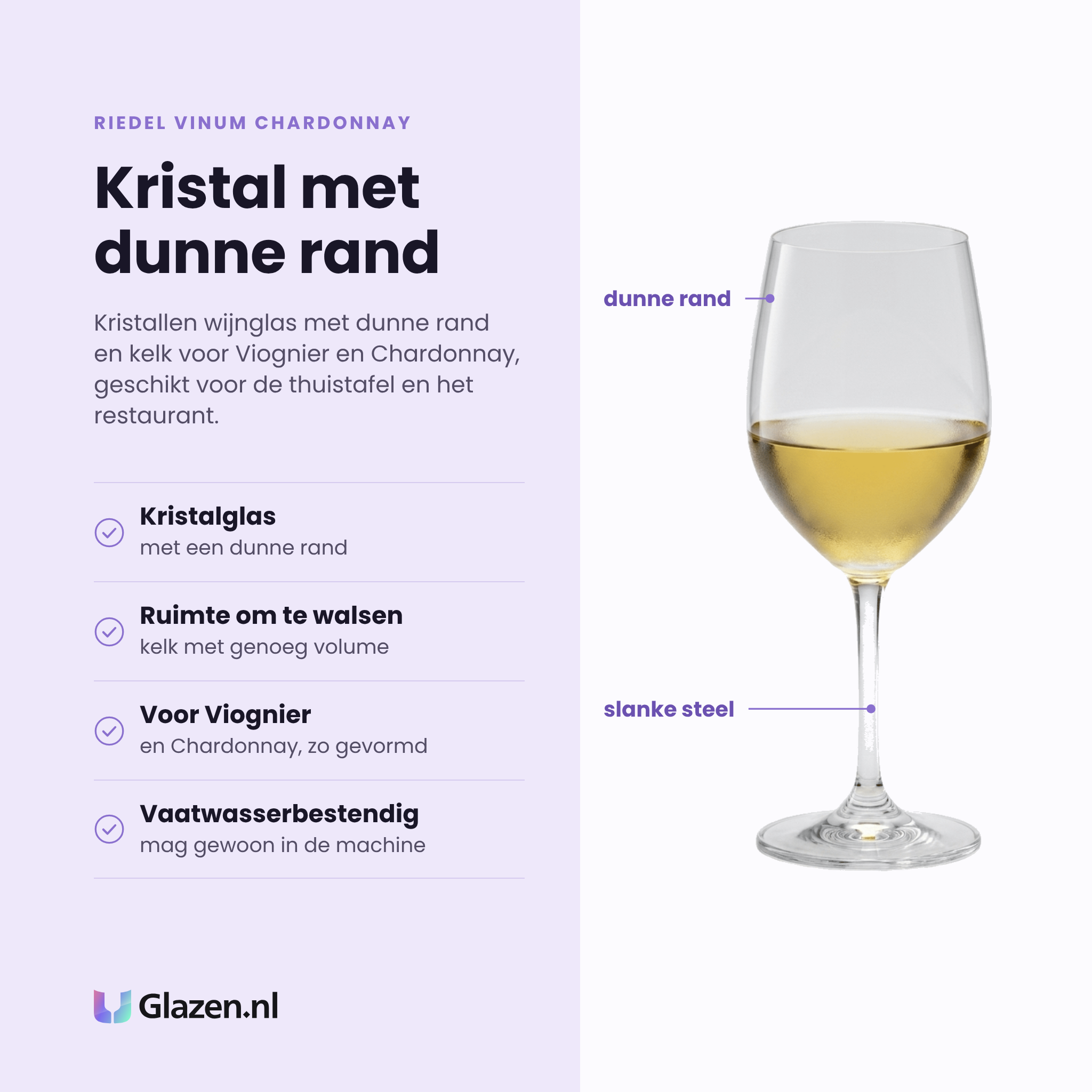 Riedel Vinum Chardonnay wijnglas 37 cl eigenschappen: kristalglas met dunne rand, ruimte om te walsen, gevormd voor viognier en chardonnay, vaatwasserbestendig