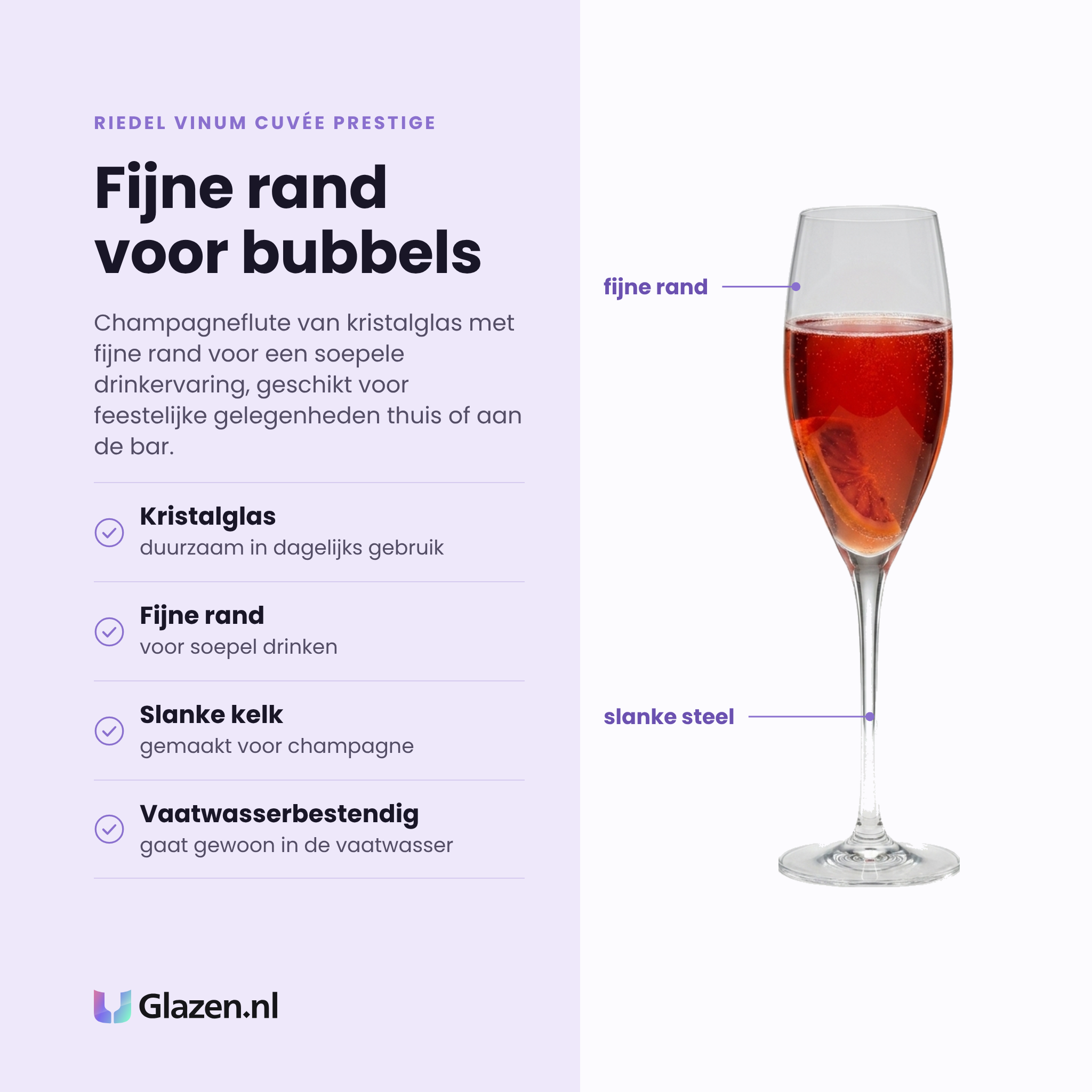 Riedel Vinum Cuvée Prestige champagneflute 23 cl eigenschappen: kristalglas, fijne rand, slanke kelk voor champagne, vaatwasserbestendig