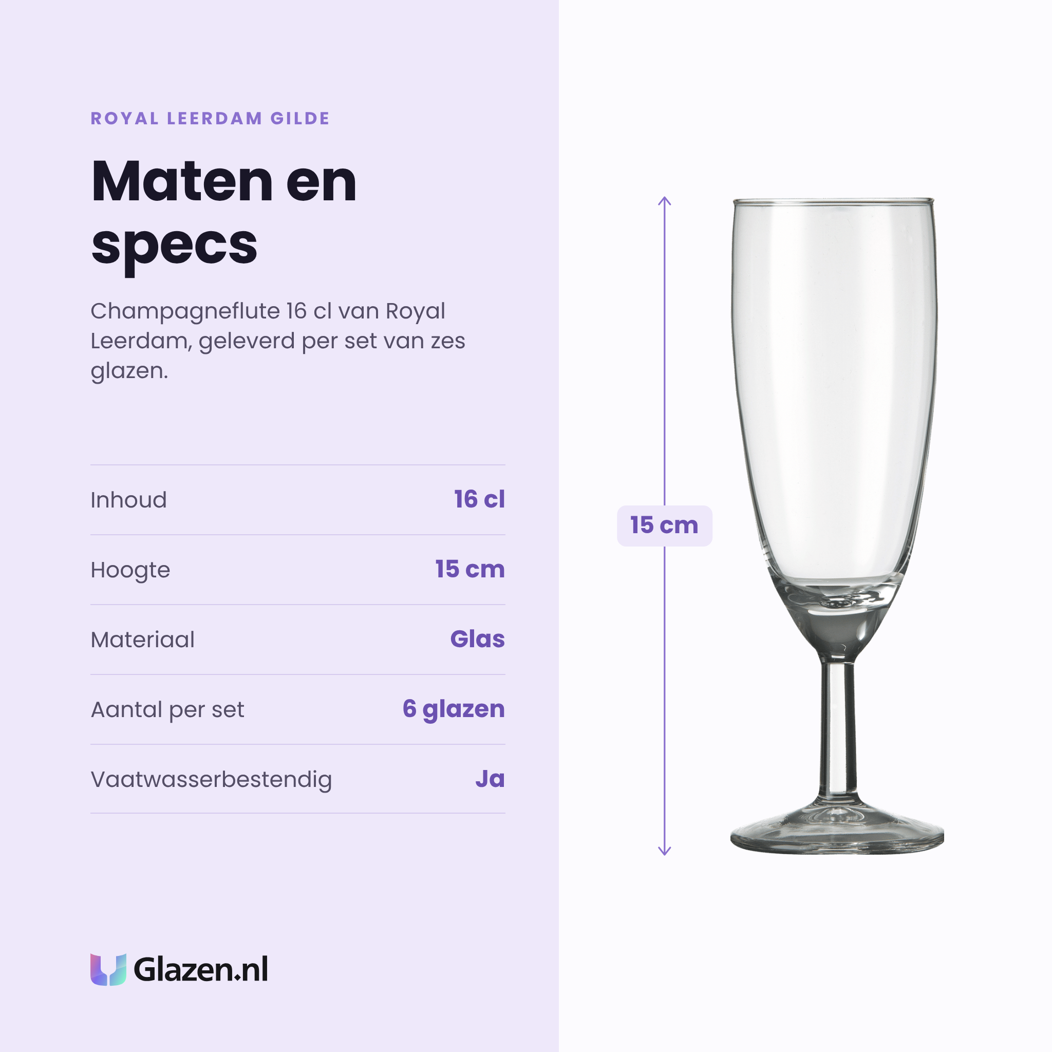 Royal Leerdam Gilde champagneflute 16 cl specificaties: inhoud 16 cl, hoogte 15 cm, glas, set van 6