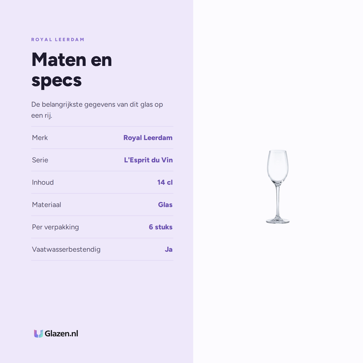 Maten en specificaties van de Royal Leerdam L'Esprit Du Vin Portglas / Sherryglas 14 Cl - 6 Stuks