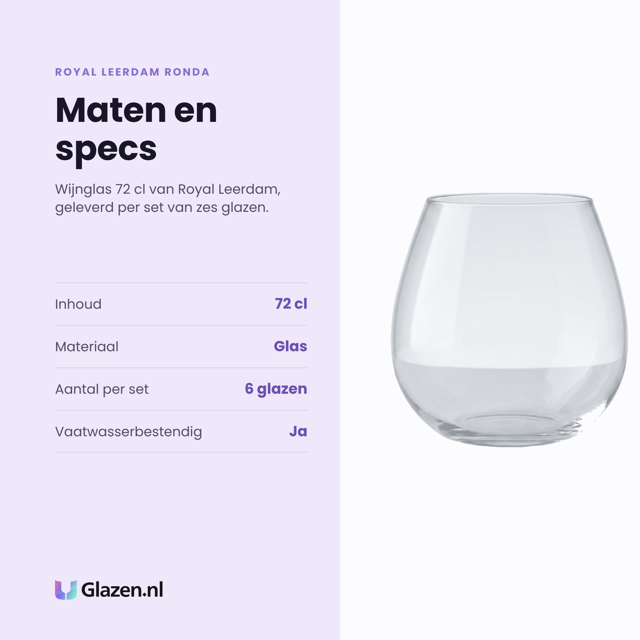 Royal Leerdam Ronda wijnglas 72 cl specificaties: inhoud 72 cl, glas, set van 6