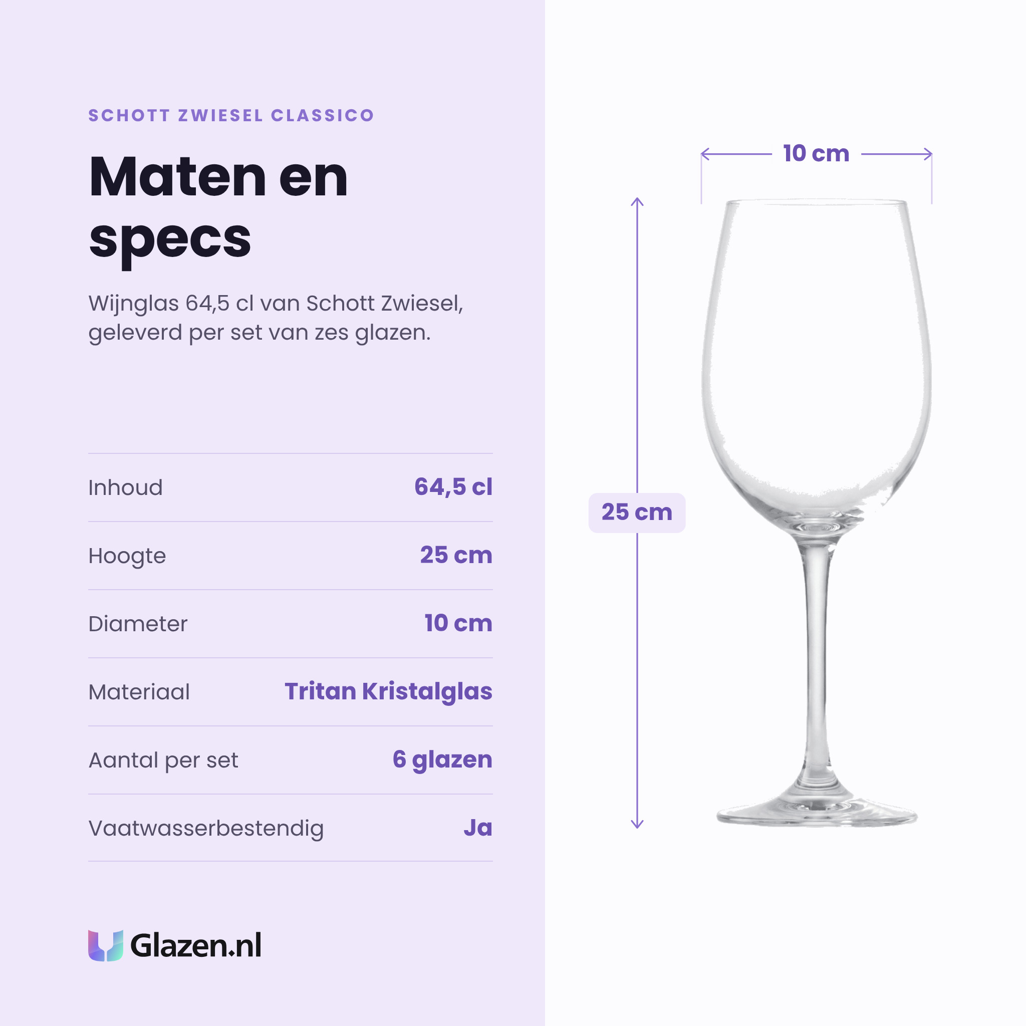 Schott Zwiesel Classico Ever wijnglas 64,5 cl specificaties: inhoud 64,5 cl, hoogte 25 cm, diameter 10 cm, tritan kristalglas, set van 6