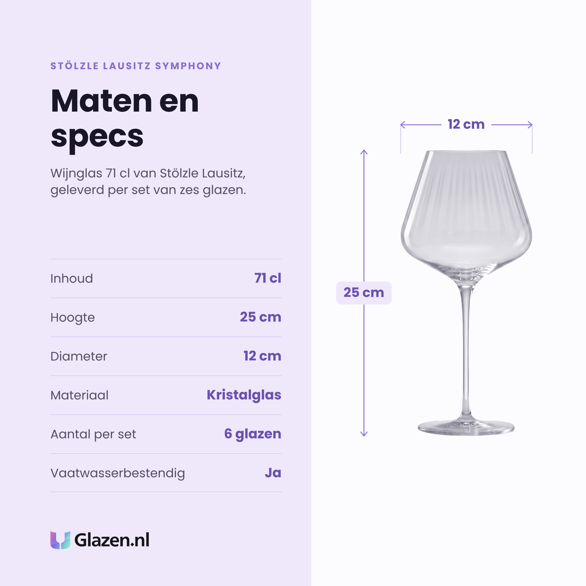 Stölzle Lausitz Symphony wijnglas 71 cl specificaties: inhoud 71 cl, hoogte 25 cm, diameter 12 cm, kristalglas, set van 6