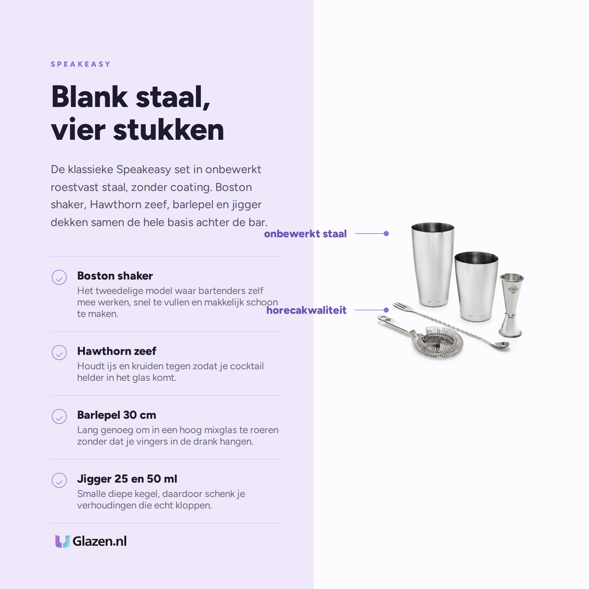 Speakeasy Cocktail Set Rvs - 4-Delig eigenschappen