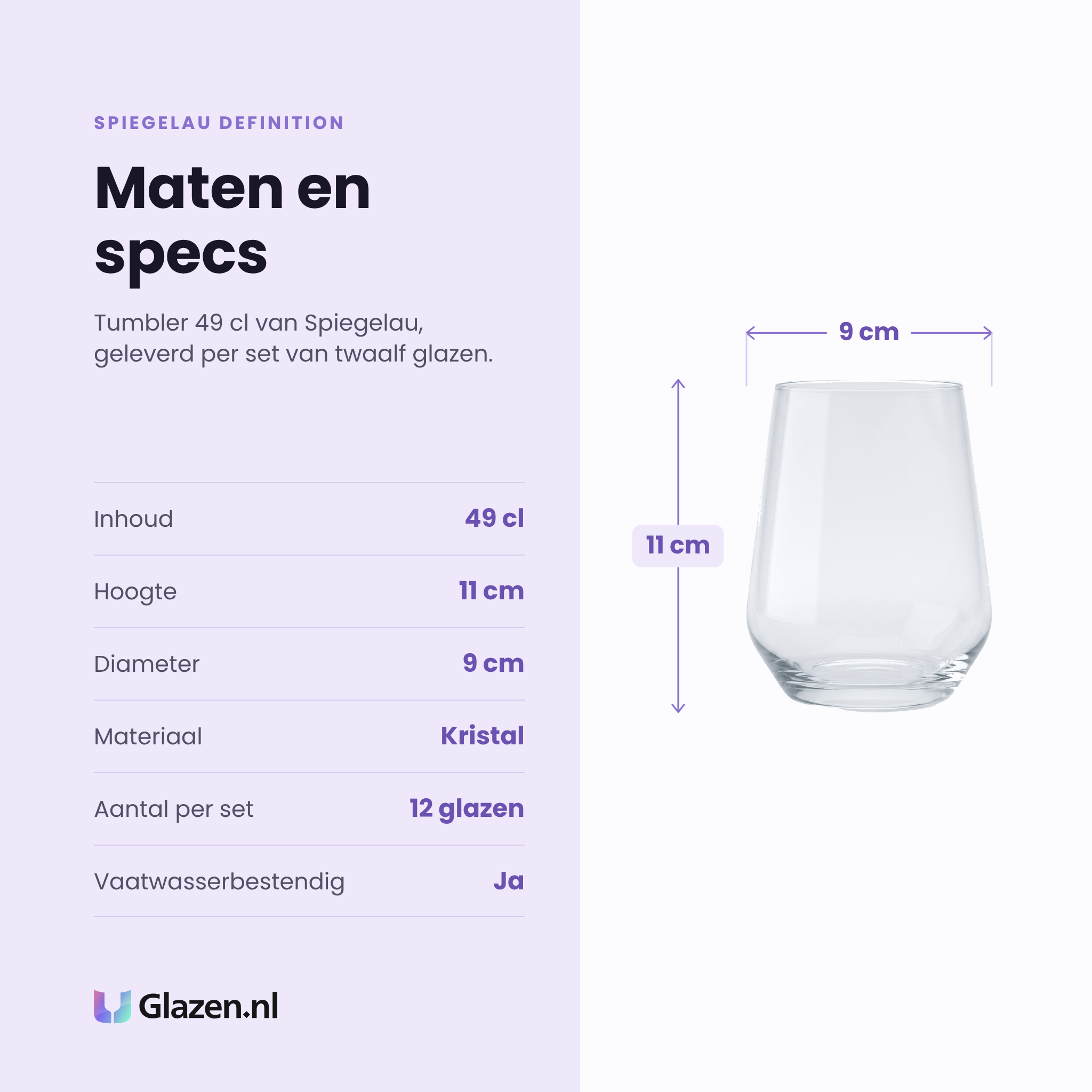 Spiegelau Definition tumbler 49 cl specificaties: inhoud 49 cl, hoogte 11 cm, diameter 9 cm, kristal, set van 12
