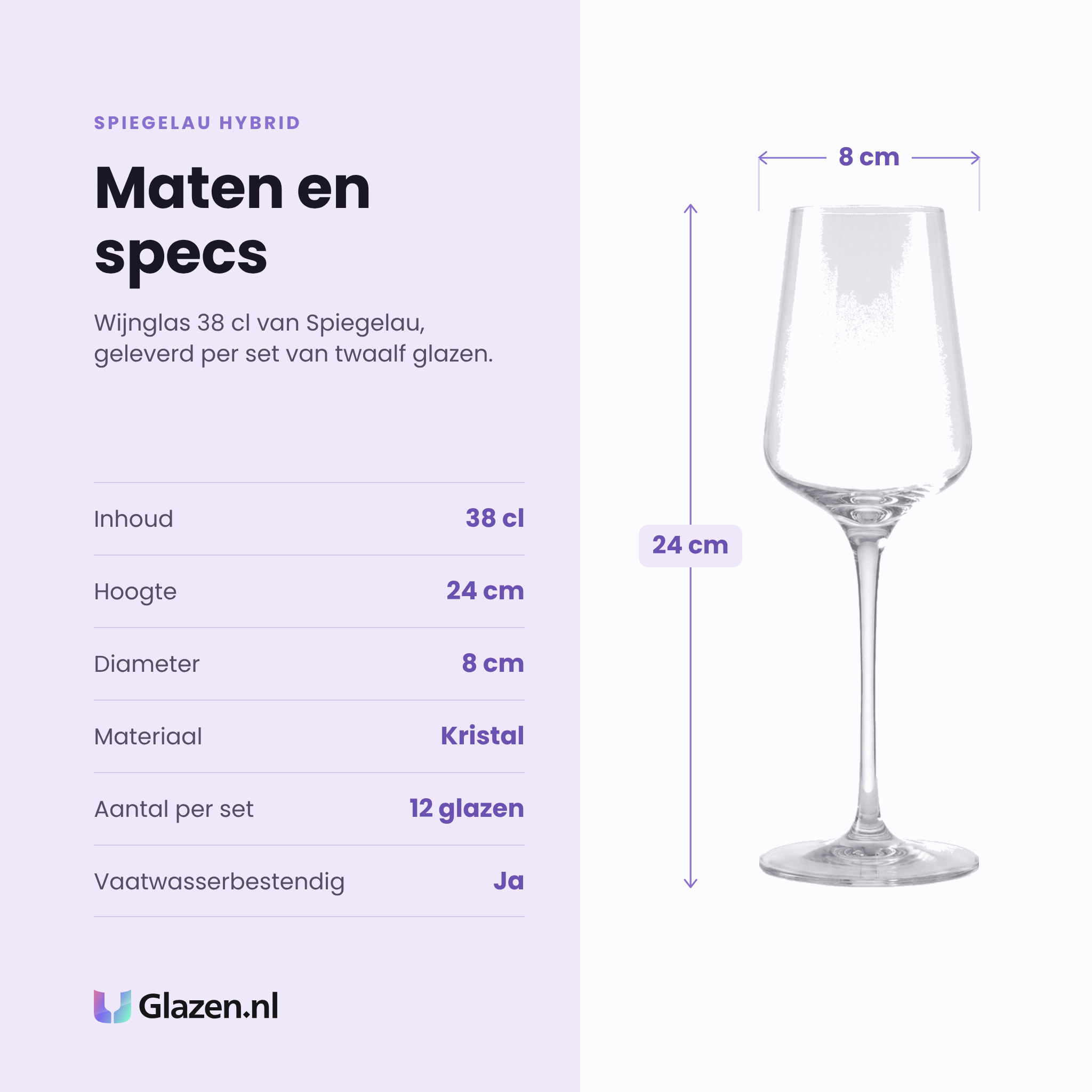 Spiegelau Hybrid wijnglas 38 cl specificaties: inhoud 38 cl, hoogte 24 cm, diameter 8 cm, kristal, set van 12