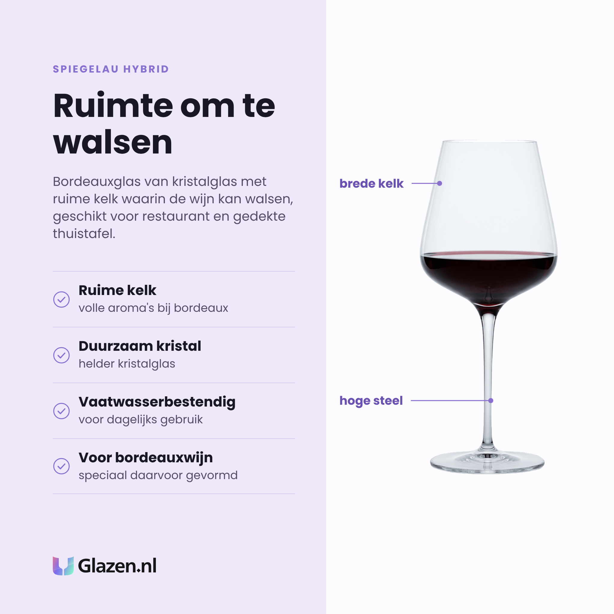 Spiegelau Hybrid bordeauxglas 68 cl eigenschappen: ruime kelk voor volle aroma's, duurzaam kristalglas, vaatwasserbestendig, speciaal voor bordeauxwijn