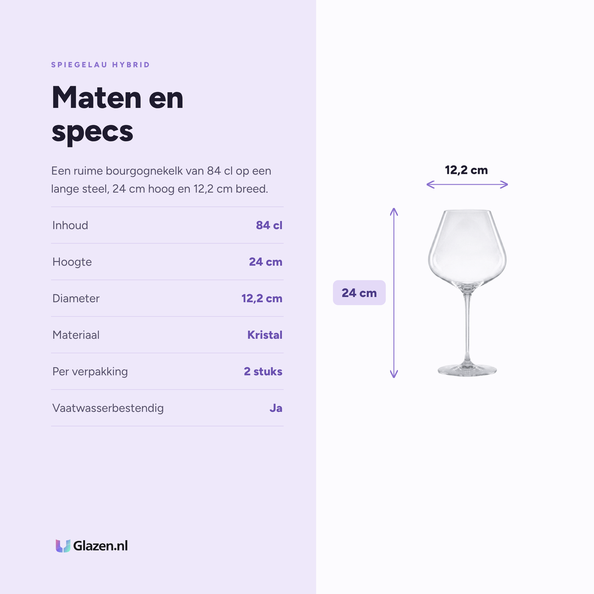Spiegelau Hybrid bourgogneglas 84 cl maten en specificaties