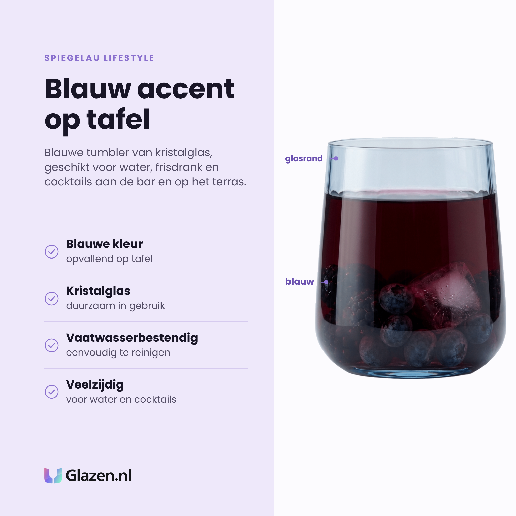 Spiegelau Lifestyle tumbler 34 cl eigenschappen: blauwe kleur, kristalglas, vaatwasserbestendig, veelzijdig voor water en cocktails
