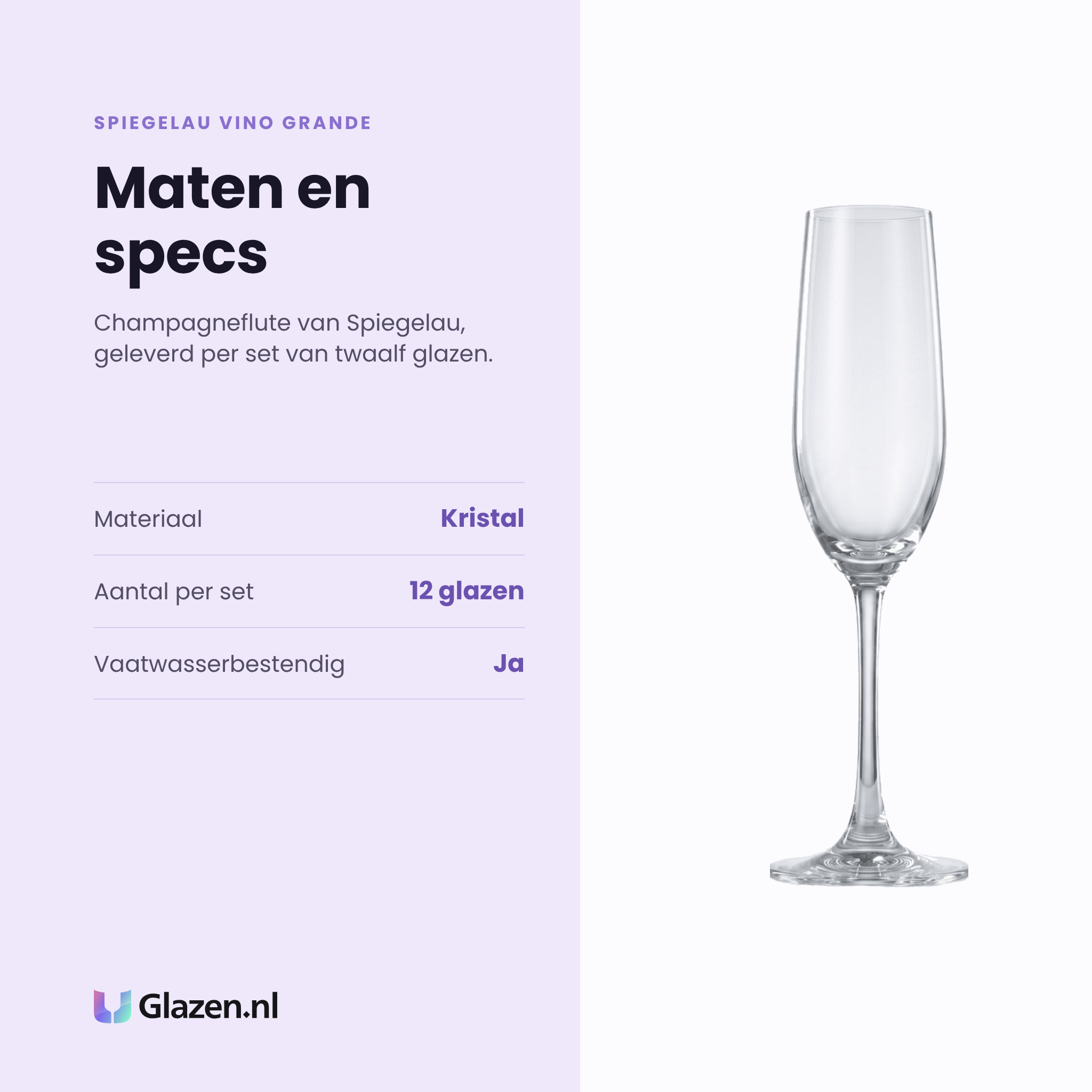 Spiegelau Vino Grande champagneflute specificaties: kristal, set van 12, vaatwasserbestendig