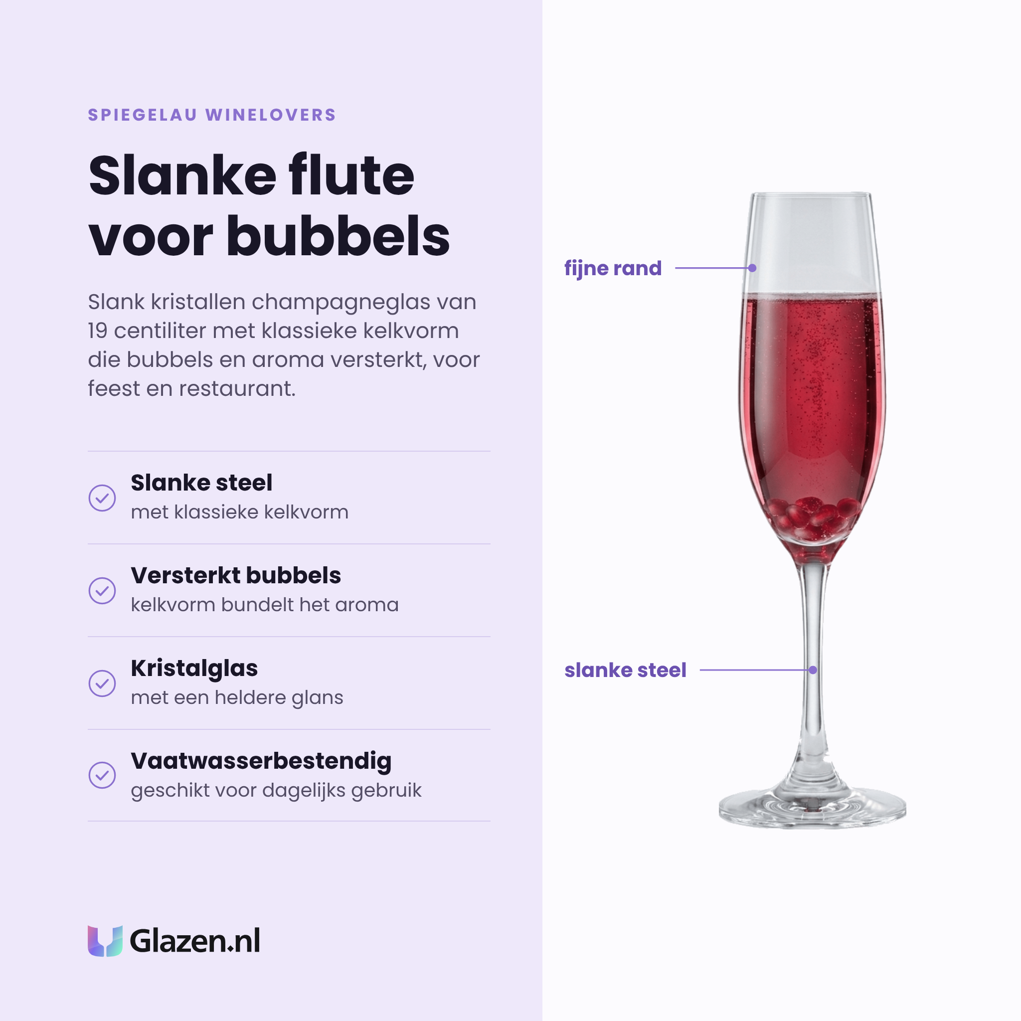 Spiegelau Winelovers champagneflute 19 cl eigenschappen: slanke steel, versterkt bubbels en aroma, kristalglas, vaatwasserbestendig