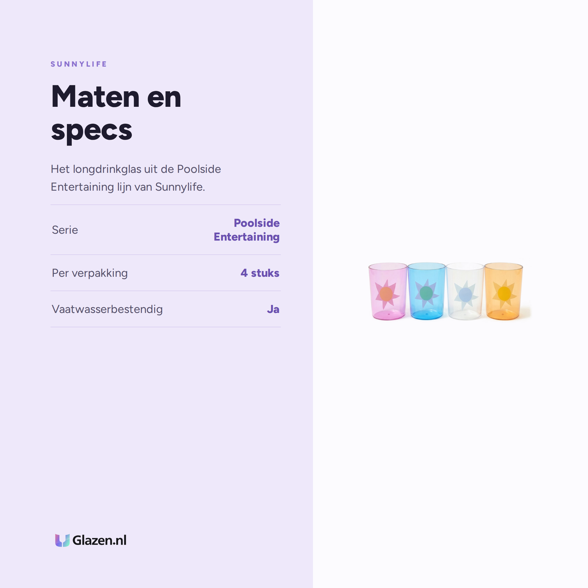 Maten en specs van Sunnylife Poolside Entertaining Longdrinkglas