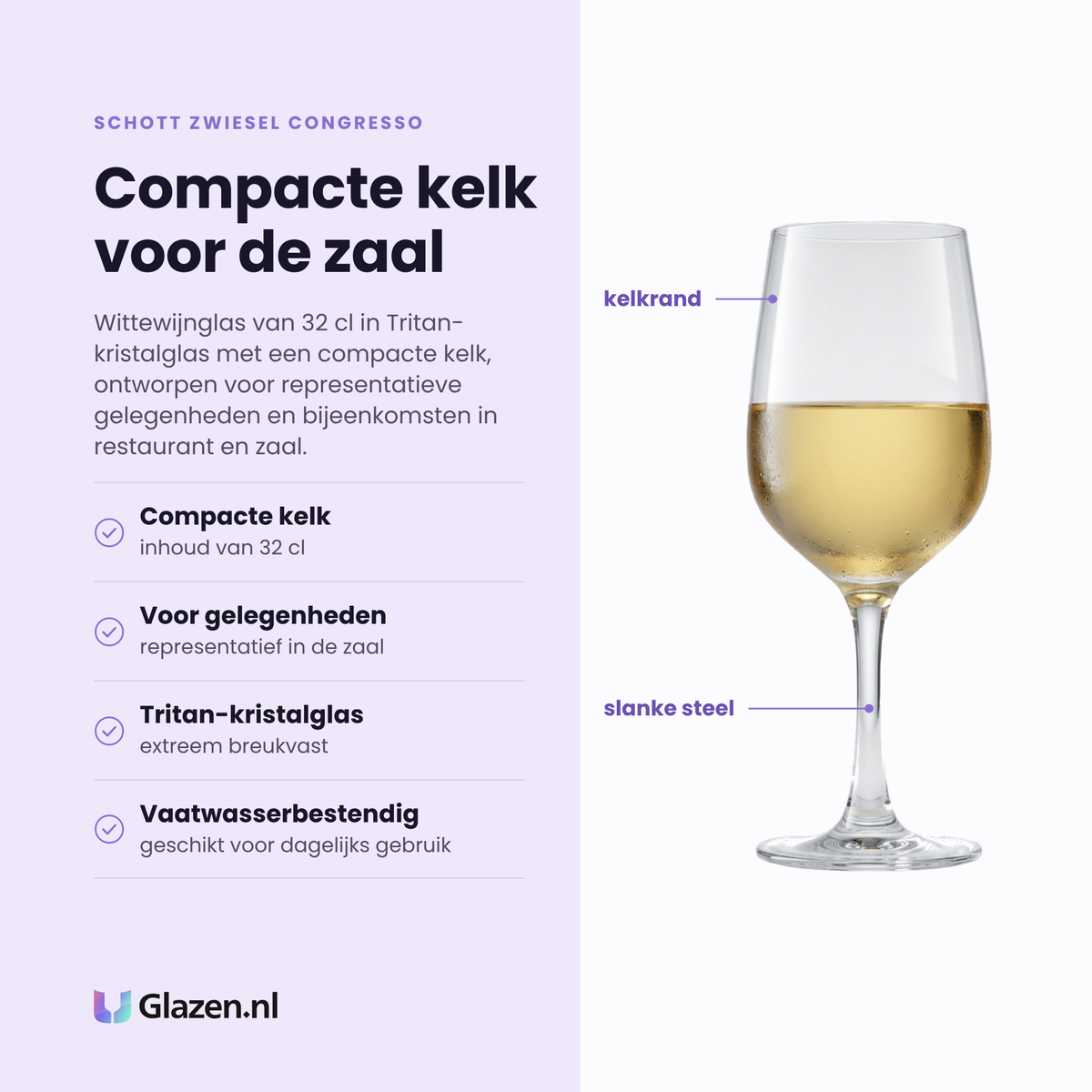Schott Zwiesel Congresso witte wijnglas 32 cl eigenschappen: compacte kelk van 32 cl, voor representatieve gelegenheden, tritan-kristalglas, vaatwasserbestendig