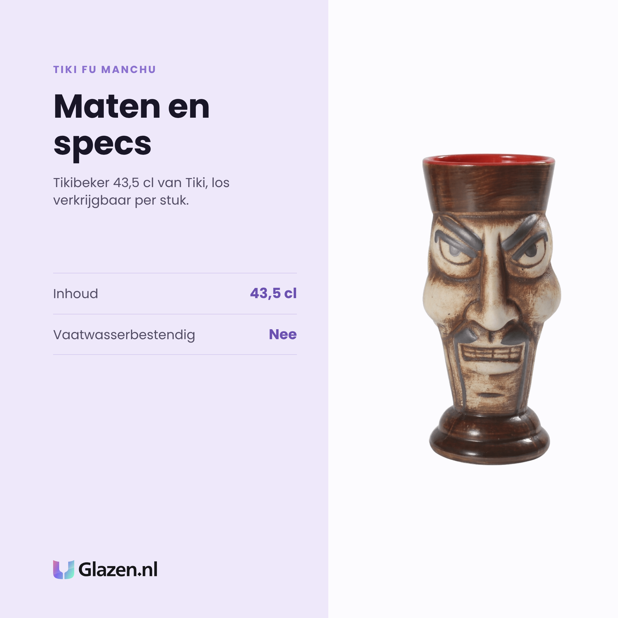 Tiki Fu Manchu tikibeker 43,5 cl specificaties: inhoud 43,5 cl, niet vaatwasserbestendig, los per stuk