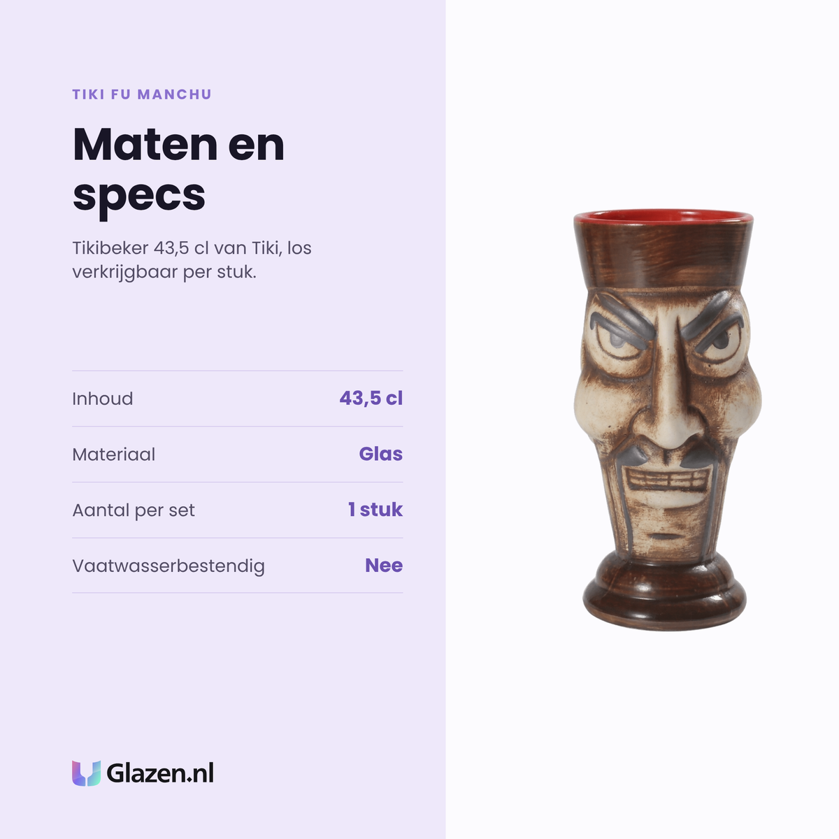 Tiki Fu Manchu tikibeker 43,5 cl specificaties: inhoud 43,5 cl, glas, los per stuk, niet vaatwasserbestendig