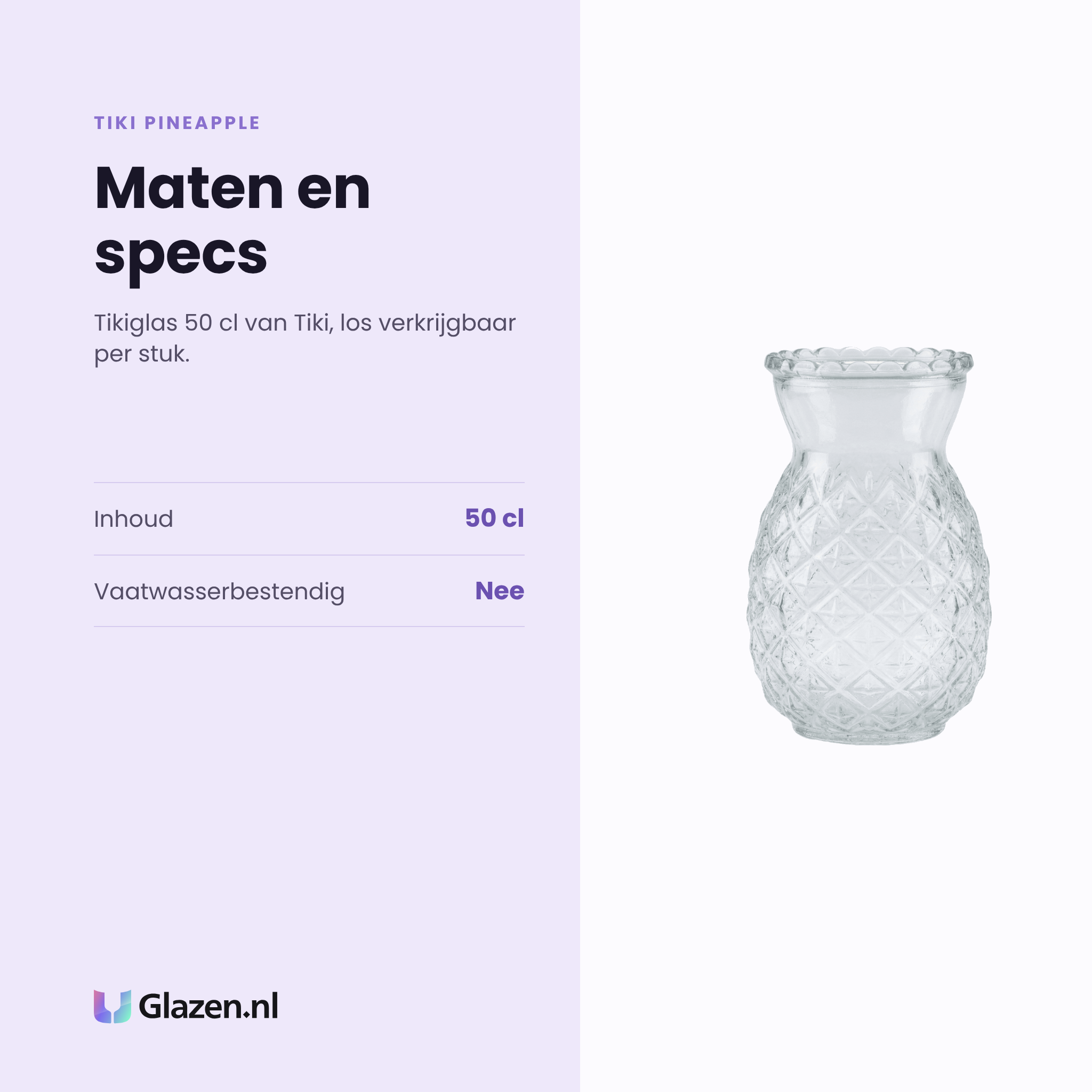 Tiki Pineapple tikiglas 50 cl specificaties: inhoud 50 cl, niet vaatwasserbestendig, los per stuk
