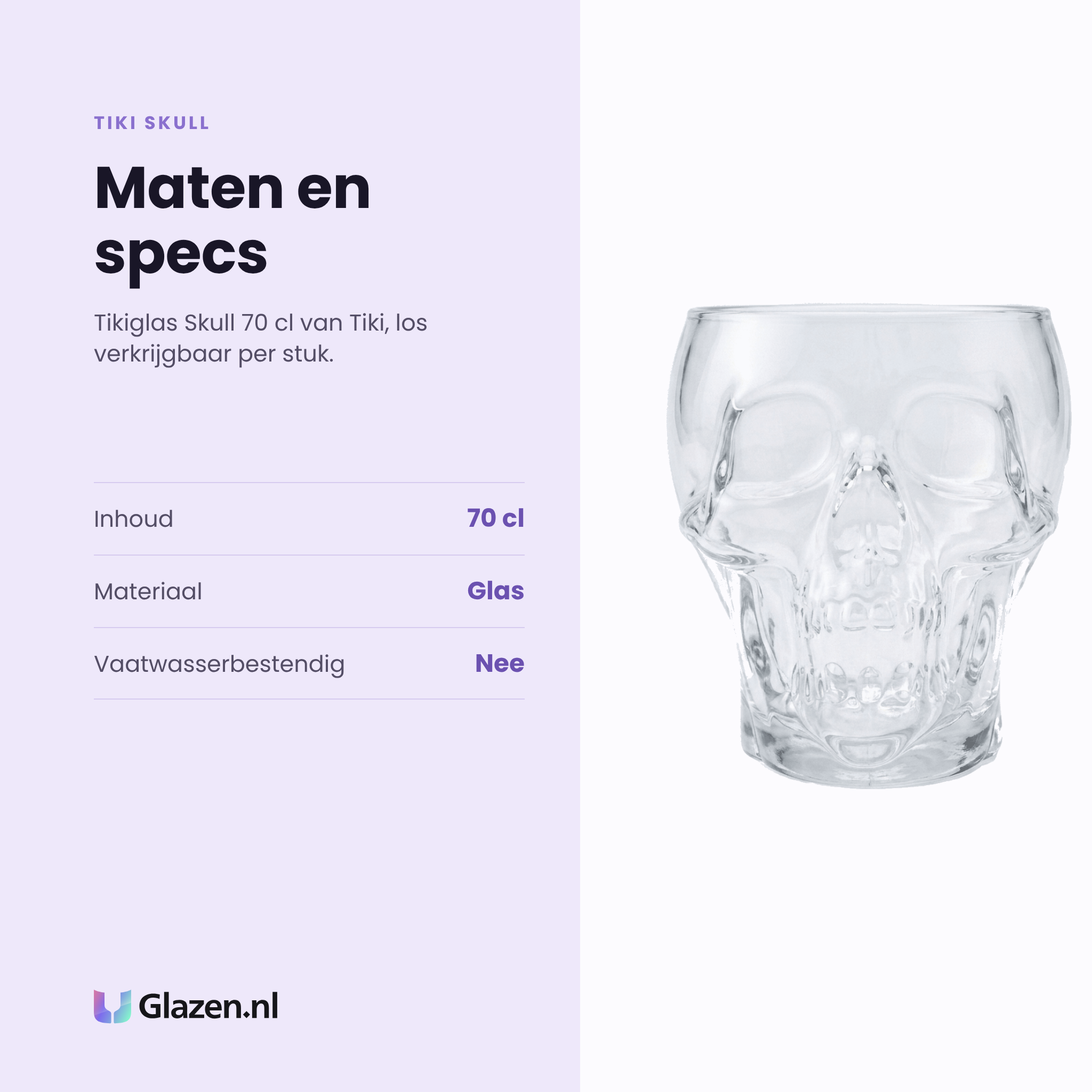 Tiki Skull glas 70 cl specificaties: inhoud 70 cl, glas, los verkrijgbaar per stuk
