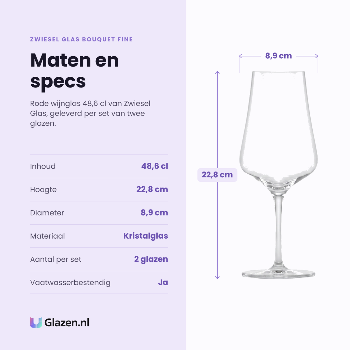 Zwiesel Glas Bouquet Fine rode wijnglas 48,6 cl specificaties: inhoud 48,6 cl, hoogte 22,8 cm, diameter 8,9 cm, kristalglas, set van 2