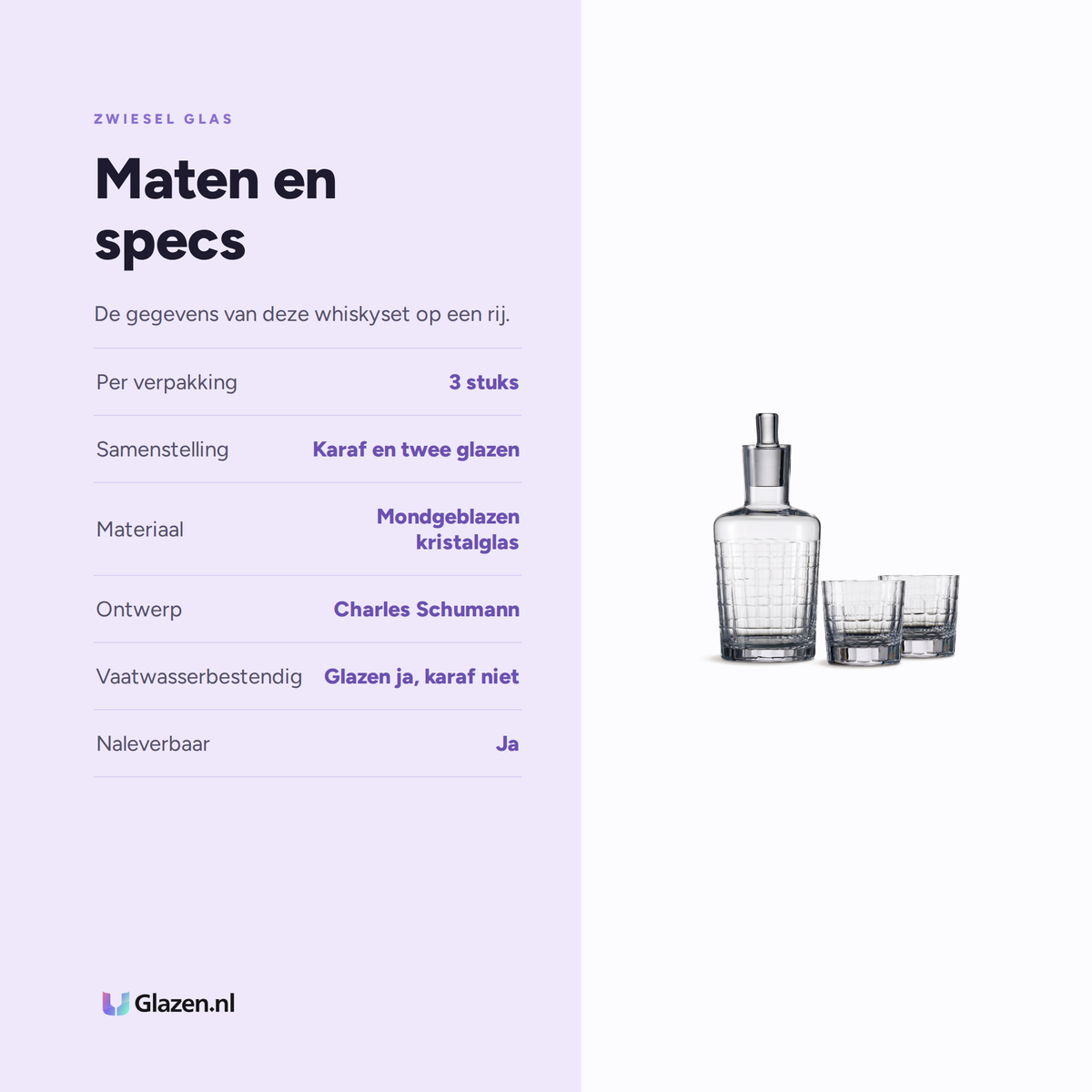 Maten en specificaties van de Zwiesel Glas Bar Premium No. 1 whiskyset van 3 stuks