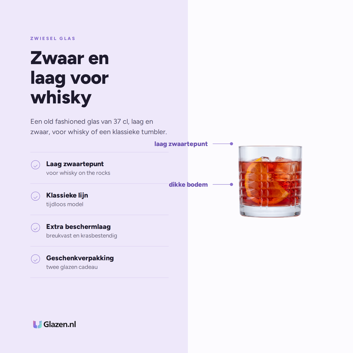 Eigenschappen van Zwiesel Glas Destille No. 1 Basic Bar Classic Old Fashioned Glas 37 Cl in Geschenkverpakking