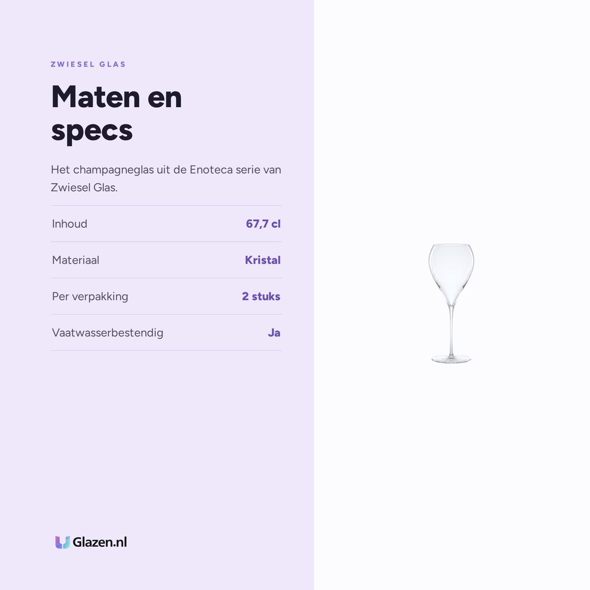 Maten en specs van Zwiesel Glas Enoteca Premium Champagneglas 67,7 Cl in Geschenkverpakking