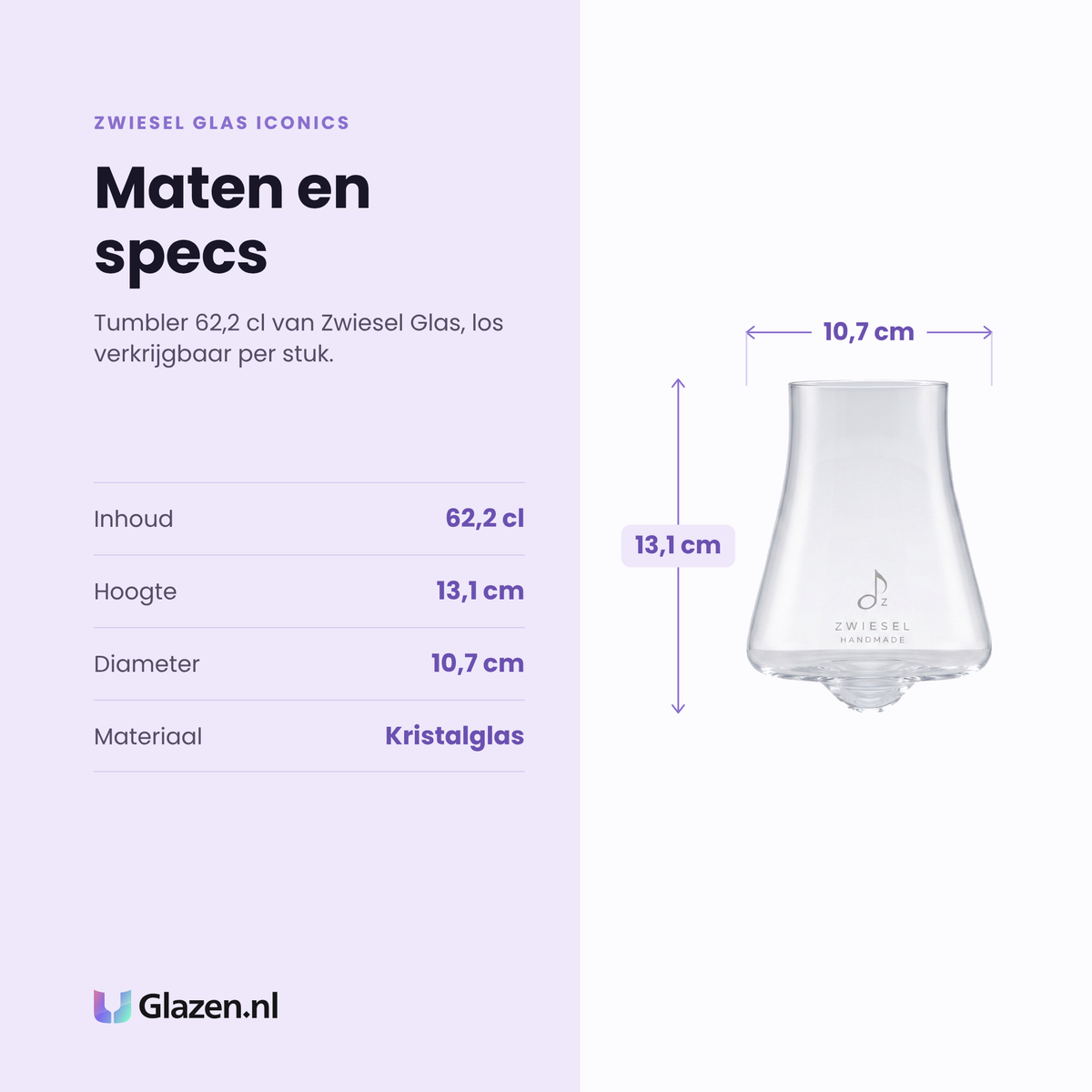 Zwiesel Glas Iconics tumbler 62,2 cl specificaties: inhoud 62,2 cl, hoogte 13,1 cm, diameter 10,7 cm, kristalglas, los per stuk