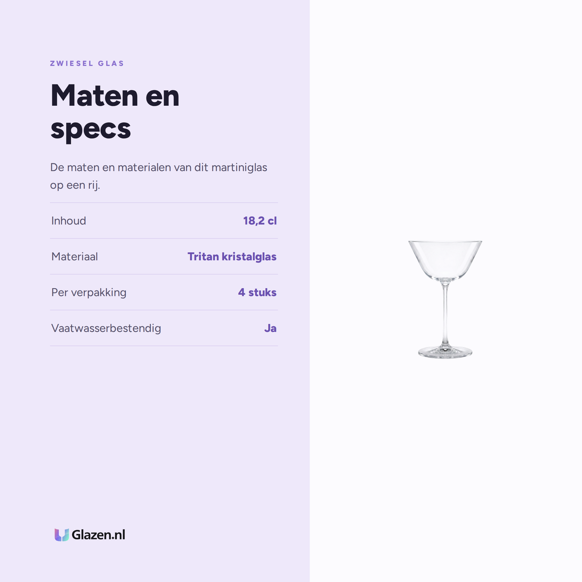 Maten en specificaties van de Zwiesel Glas Tone Martiniglas 18,2 Cl - 4 Stuks