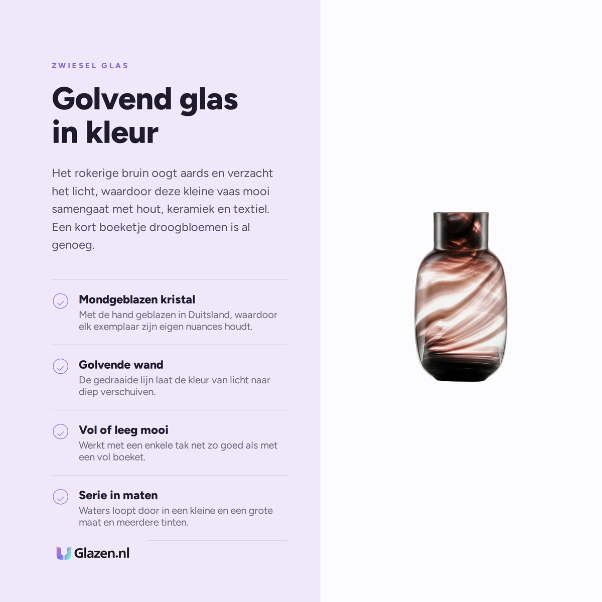 Eigenschappen van de Zwiesel Glas Waters Vaas Klein 220 mm Donker